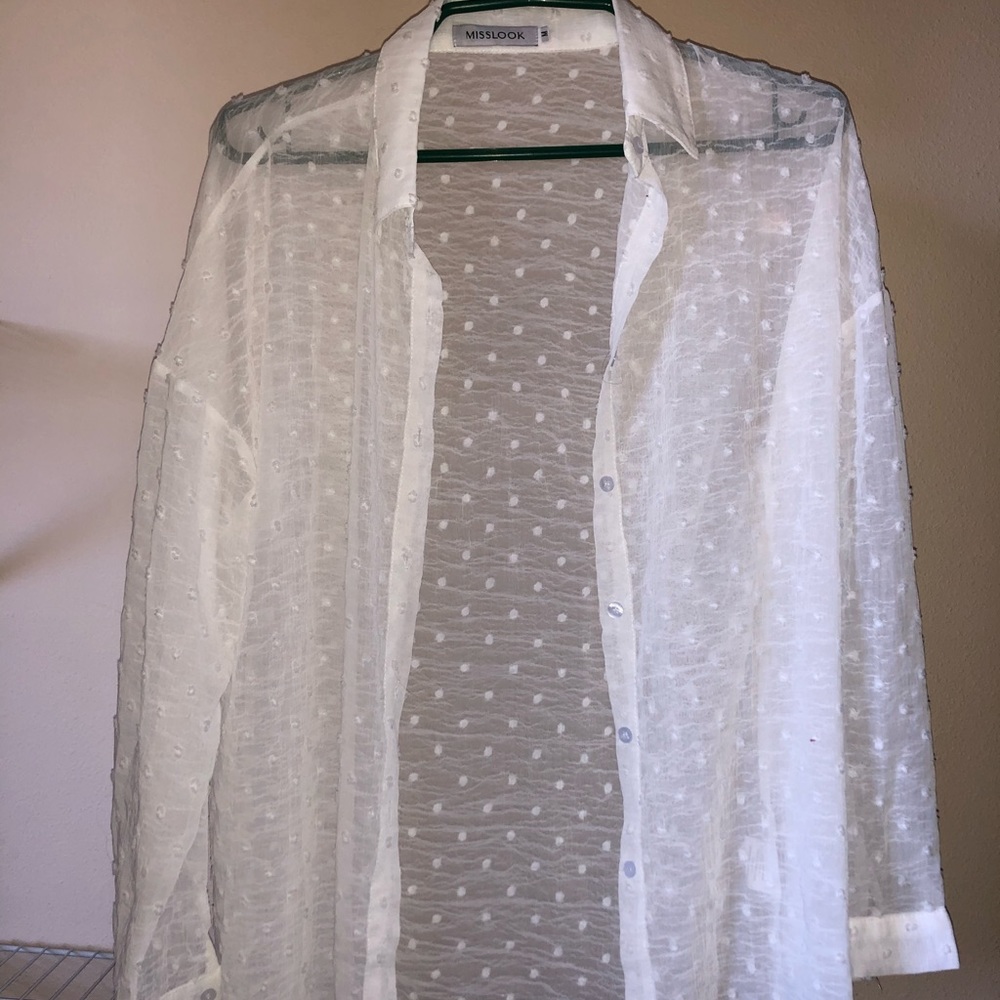 See through, textured button down